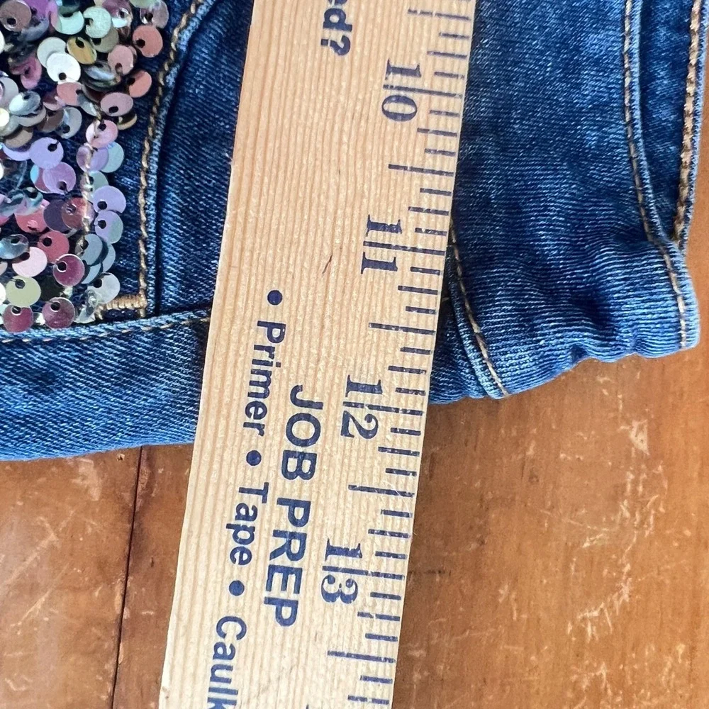 Justice Denim Shorts Girls 10 Sequin Front Frayed Hem Blue Mermaidcore Sparkly